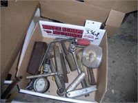 Box of misc tools, wrenches, tape measure etc