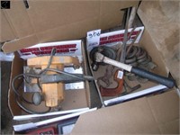 2 boxes of circular saw, keyhole saw, hammer, etc