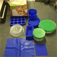 Teflon kitchen supplies and Christmas dishes