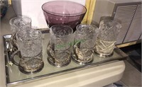 5 Crystal glasses with German 800 silver holders,