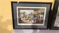Framed Currier and Ives print the old barn floor,