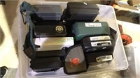 Tub lot of gun cases boxes, gun locks, soft cases