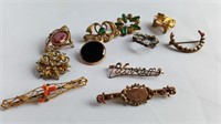 Vintage brooches & pins,  with various stones (11)