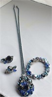 Blue Rhinestone necklace, earrings, bracelet