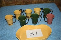 BAUER POTTERY, ALL CUPS HAVE CHIPS