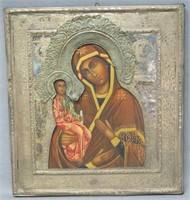 RUSSIAN ICON OF MARY & JESUS WITH HANDWORKED