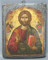 RUSSIAN ICON ON WOOD PANEL OF JESUS