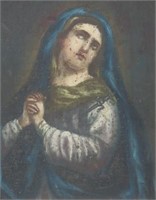 19TH C. MEXICAN RETABLO PAINTING ON TIN OF MARY