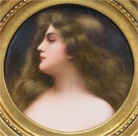 ROUND KPM PORCELAIN PLAQUE OF A WOMAN IN PROFILE