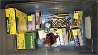 Small tub of ammo including 243, 9 mm, 32, 22,