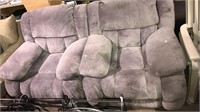 Grey double glider chairs, overstuffed, 80 inches