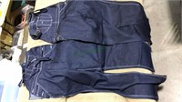 Two pairs of new Jean bib overalls, Roebuck’s