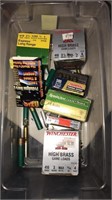 Tub of ammo including 410, 380, 45 and Moore