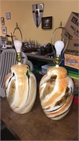 Pair of mid century modern pottery table lamps,