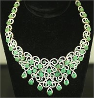YELLOW GOLD OVER SILVER EMERALD & DIAMOND NECKLACE