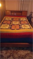 Full size bed set, homemade quilt, nightstand,