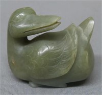 CHINESE CARVED JADE DUCK FIGURINE