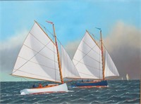 JEROME HOWES OIL PAINTING OF CATBOATS