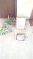 misc lot-3 magazine racks, pictures, frames and