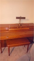 Baldwin Spinet piano with bench and lamp