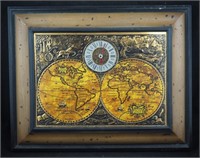 Vintage Spartus Old World  Map Picture W Clock