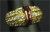 ONE LADIES 14KT YELLOW GOLD DIAMOND & RUBY RING
