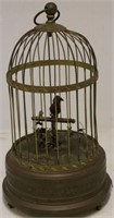 EARLY 20TH C SINGING BIRD IN BRASS CAGE AUTOMATON
