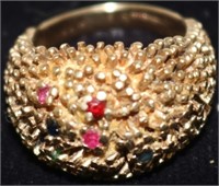 14KT. GOLD LADIES RING SET WITH RUBIES, SAPPHIRES