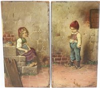 TWO 19TH C PAINTINGS ON WOODEN PANELS, DUTCH.