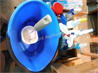 cleaning supply lot,pail, carpet, shower, toilet