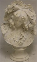 19TH C ALABASTER BUST OF A WOMAN WITH LACE BONNET