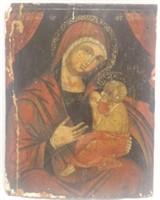 19TH C RUSSIAN ICON PAINTING ON PANEL WITH