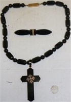 2 PCS OF 19TH C JET MOURNING JEWELRY