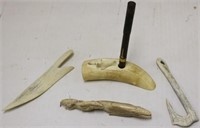 5 PIECES OF SCRIMSHAW TO INCLUDE A PETRIFIED