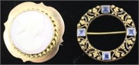 2 LADIES PINS TO INCLUDE A 19TH C SHELL CAMEO.
