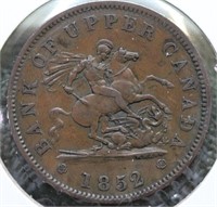BANK OF UPPER CANADA PENNY 1852  AU
