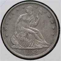 1858 O SEATED HALF DOLLAR AU