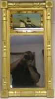 19TH C SPLIT COLUMN 2 PART GILDED MIRROR WITH