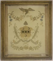 EARLY 19TH C NEEDLEWORK ON SILK DEPICTING THE