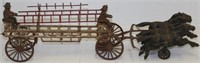 LATE 19TH C CAST IRON HORSE DRAWN FIRE WAGON,