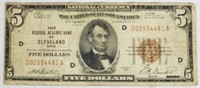 1929 NATIONAL CURRENCY 5 DOLLAR NOTE