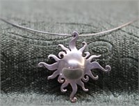 Sterling Silver Sunburst Pendant on 10k Chain