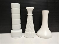 (19) Asst. White Plastic & Milk Glass Style Vases