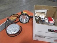 Box of tools and halogen light bulbs