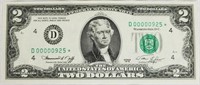 LOW SERIAL NUMBER TWO DOLLAR FEDERAL RESERVE NOTE