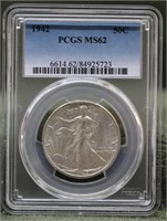 1942 WALIKING HALF DOLLAR PCGS MS62