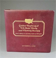 Golden replicas of US state birds & flowers stamp.