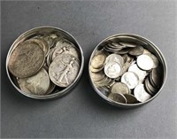 2 round tins of melt value US coins.