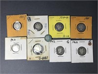 Group of 9 Barber silver dimes