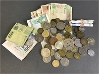 Collection of various currency, coins & bills.